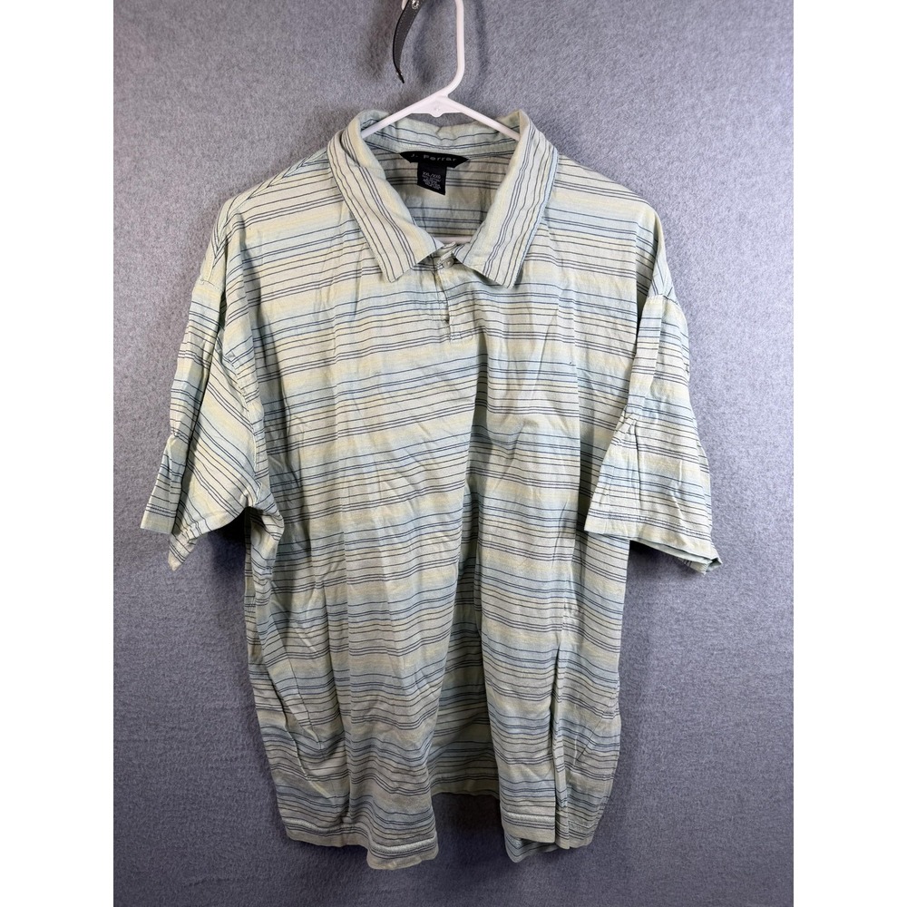 J. Ferrar Polo Shirt Mens 2XL Yellow Blue Striped Cotton Short Sleeve Casual